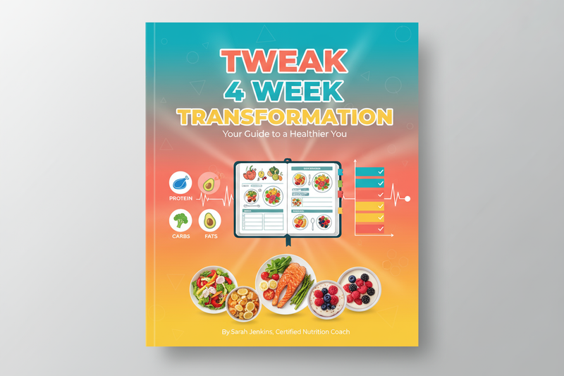 create an eye catching image for out new downloadable ebook, tweak 4 week transformation, to tack meals, macros and progress